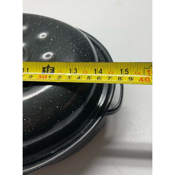 Granite Ware Small Roasting Pan with Lid 15” X 6” Oval Black Domed Lid - Picture 4 of 7